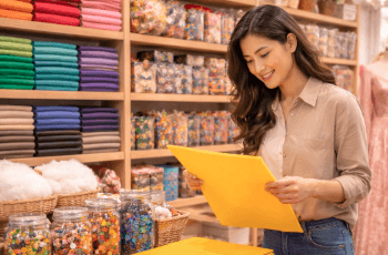 Koleksi warna-warni kain felt yang lengkap di pusat kain flanel dan bahan craft di Medan.