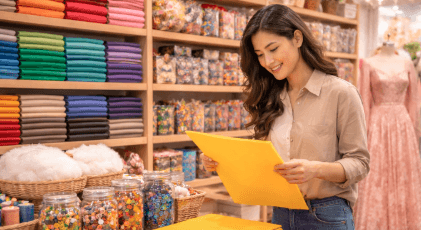 Koleksi warna-warni kain felt yang lengkap di pusat kain flanel dan bahan craft di Medan.