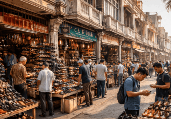 Aktivitas perdagangan yang padat di kawasan Grosir Sepatu Jalan Bogor Medan yang menjadi rujukan utama para pengusaha retail.