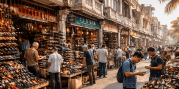 Aktivitas perdagangan yang padat di kawasan Grosir Sepatu Jalan Bogor Medan yang menjadi rujukan utama para pengusaha retail.