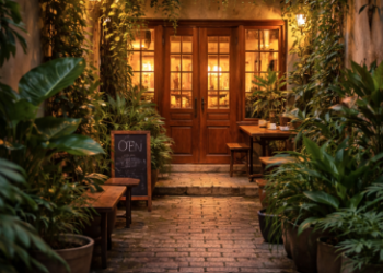 Salah satu lokasi hidden gem Medan dengan konsep kafe tersembunyi yang asri dan tenang.