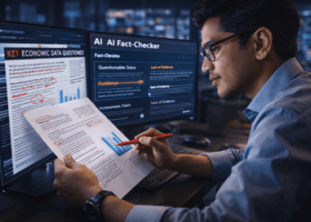 Infografis trik cegah info bohong robot yang menampilkan warga mempraktikkan jurus hindari kesalahan fakta mesin.