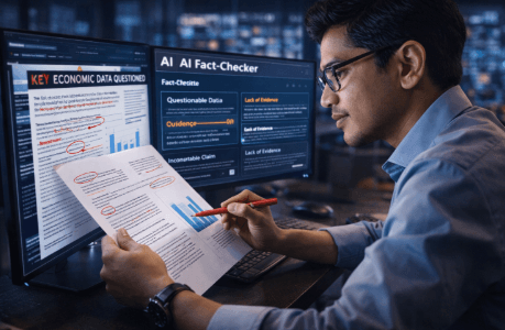 Infografis trik cegah info bohong robot yang menampilkan warga mempraktikkan jurus hindari kesalahan fakta mesin.