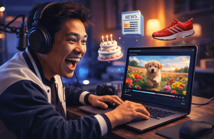 Infografis trik gagasan tayangan mesin cerdas yang menampilkan warga mempraktikkan jurus ide konten video ai.