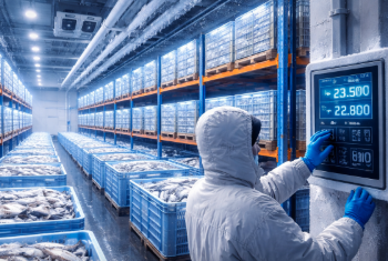 Fasilitas modern teknologi pendingin ikan Belawan yang menggunakan sistem pemantauan suhu digital otomatis.