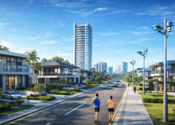 Visualisasi kawasan perumahan modern untuk tujuan Investasi Properti.