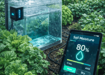 Instalasi Irigasi Pintar Medan yang mengintegrasikan penampungan air hujan dengan sensor kelembapan tanah untuk efisiensi pengairan.