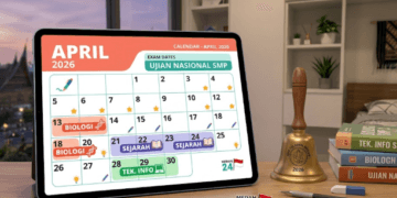 Kalender digital yang menampilkan jadwal ujian Tes Kemampuan Akademik (TKA) SMP dan MTS April 2026.