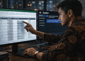 Infografis trik lindungi rahasia perusahaan via mesin yang menampilkan pekerja menerapkan jurus jaga privasi data saat obrolan.