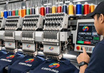 Proses produksi cepat menggunakan mesin digital pada pusat jasa bordir komputer di Medan.