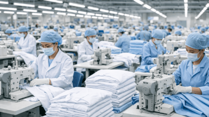 Proses produksi seragam medis dengan standar higienis tinggi di pusat jasa jahit jas laboratorium dan medis di Medan.