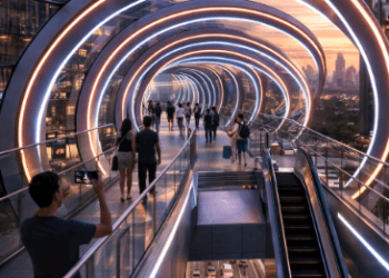 Arsitektur JPO Pintar Medan yang menggabungkan fungsi penyeberangan aman dengan desain bangunan yang estetis sebagai ikon baru kota.