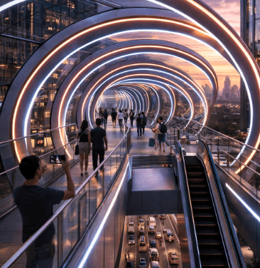 Arsitektur JPO Pintar Medan yang menggabungkan fungsi penyeberangan aman dengan desain bangunan yang estetis sebagai ikon baru kota.