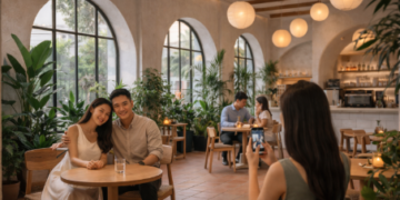 Salah satu sudut kafe instagramable di Medan dengan desain interior minimalis yang estetik untuk foto OOTD.