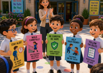 Kegiatan seru siswa dalam mendukung Kampanye Keselamatan Sekolah melalui pembuatan poster edukasi kreatif.