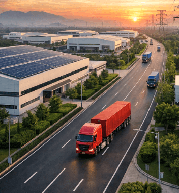 Aktivitas logistik dan operasional di Industri Medan yang modern.