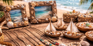 Berbagai bentuk kerajinan kerang yang menjadi pilihan favorit wisatawan sebagai oleh-oleh kampung nelayan.