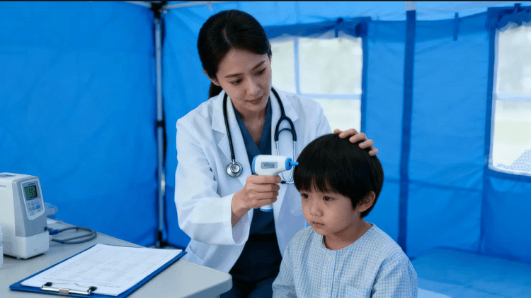 Tenaga medis profesional sedang memberikan layanan Kesehatan Pengungsi Banjir Demak di tenda darurat untuk mencegah wabah penyakit.