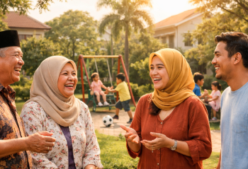 Kegiatan kumpul warga yang mencerminkan rukunnya Kehidupan Sosial Medan Helvetia.