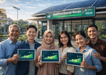 Anggota Koperasi Energi Medan sedang memantau hasil produksi listrik dari pembangkit komunal di lingkungan tempat tinggal mereka.