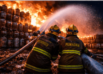 Urutan kejadian tim pemadam menangani ledakan SPBE Bekasi.
