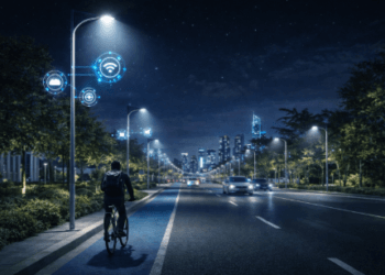 Sistem Lampu Pintar Medan yang secara otomatis menyesuaikan intensitas cahaya berdasarkan keberadaan pengguna jalan di malam hari.