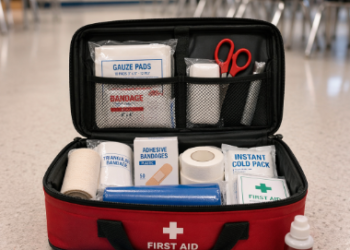 Peralatan pendukung yang pimpinan butuhkan dalam menjalankan Langkah P3K Jatuh Ketinggian di sekolah.