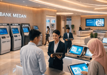 Suasana kantor pusat Keuangan Medan yang menerapkan teknologi perbankan digital.