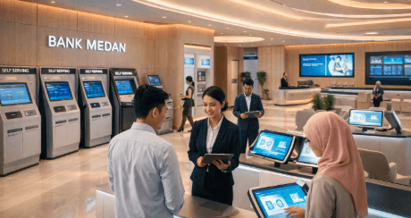 Suasana kantor pusat Keuangan Medan yang menerapkan teknologi perbankan digital.