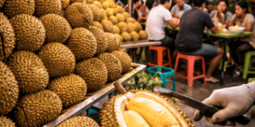 Sajian daging Durian Medan Terkenal yang kuning, legit, dan sangat menggugah selera bagi para pecinta buah.
