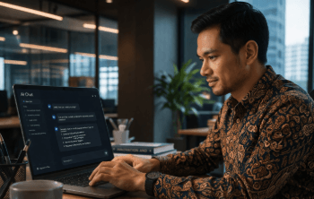 Infografis trik pakai mesin pintar harian yang menampilkan pekerja menerapkan jurus manfaatkan bot obrolan buat kerja.