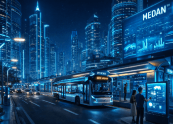 Gambaran futuristik mengenai penerapan Visi Medan 2026 yang mengedepankan integrasi teknologi dan keberlanjutan lingkungan.