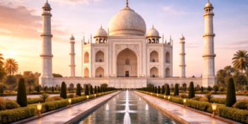 Kemegahan arsitektur Masjid Al-Ikhsan yang menyerupai Taj Mahal dan menjadi salah satu masjid megah di Medan.