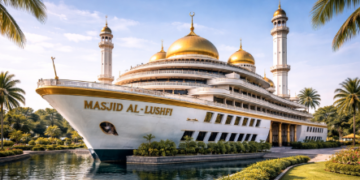 Kemegahan Masjid Al-Lushfi yang merupakan masjid unik di Medan dengan bentuk menyerupai kapal laut.