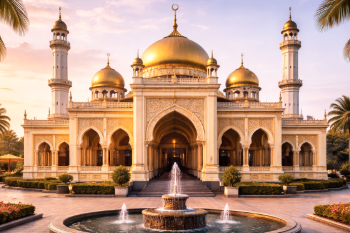 Arsitektur klasik Masjid Raya Sri Deli yang menjadi salah satu masjid estetik di Medan dengan nuansa Melayu yang kental.
