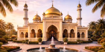 Arsitektur klasik Masjid Raya Sri Deli yang menjadi salah satu masjid estetik di Medan dengan nuansa Melayu yang kental.