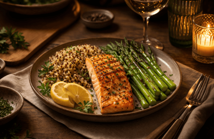 Menyajikan rekomendasi menu makan malam sehat untuk menjaga kebugaran tubuh setelah seharian bekerja.