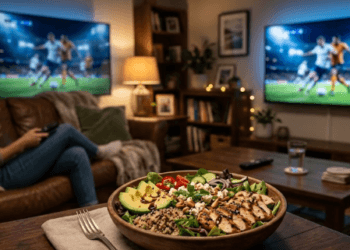 Menyiapkan menu makan malam sehat yang kaya nutrisi untuk menjaga stamina saat menonton pertandingan sepak bola dini hari.