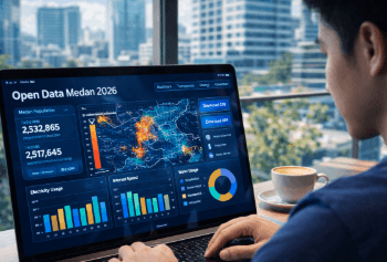 Seorang pengembang aplikasi sedang mengakses dataset dari portal Open Data Medan 2026 untuk merancang solusi teknologi bagi masyarakat.