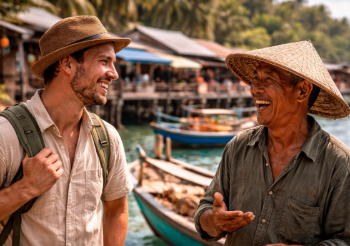 Interaksi hangat antara wisatawan dan warga lokal sebagai bagian dari tips wisata kampung nelayan yang berkesan.