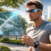 Seseorang menggunakan sistem integrasi wearable 2026 berupa kacamata pintar dan smartwatch untuk navigasi saat berolahraga.