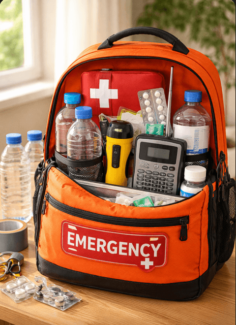 Perlengkapan standar yang harus ada di dalam Tas Siaga Bencana keluarga.