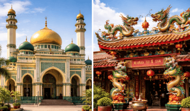 Keindahan arsitektur dan simbol toleransi dalam rangkaian Wisata Religi di Belawan yang memukau setiap pengunjung.