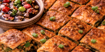 Satu porsi Martabak Mesir Medan Terenak dengan kulit renyah dan kuah cuka bawang yang segar.