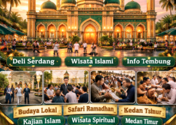 Kemegahan salah satu masjid yang menjadi pusat Wisata Religi Tembung Medan saat sore hari.