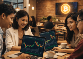 Aktivitas komunitas Bitcoin di Medan yang sedang melakukan edukasi mengenai pergerakan pasar aset digital di sebuah pusat keramaian.