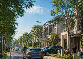 Pemandangan salah satu sudut jalan utama di kawasan Medan Johor yang asri dan modern.