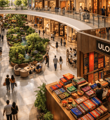 Suasana interior mall modern yang menjadi pusat Wisata Belanja di Medan bagi warga lokal dan turis.