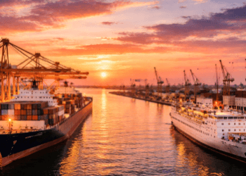 Pemandangan dermaga dalam agenda Wisata Kota Belawan yang memperlihatkan aktivitas pelabuhan internasional.