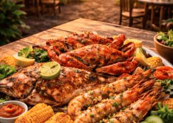 Deretan menu seafood unggulan dalam paket Wisata Kuliner Belawan yang menawarkan kesegaran ikan dan bumbu rempah tradisional.